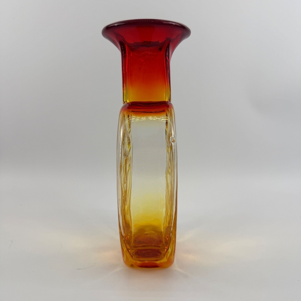 Blenko 3515 Heart Vase Tangerine Art Glass Signed Dated 2016 - Picture 4 of 13